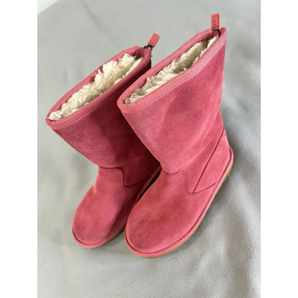 UGG Lil Sunshine II Back Zipper Suede Kids Boots Pink ‎ Size 1